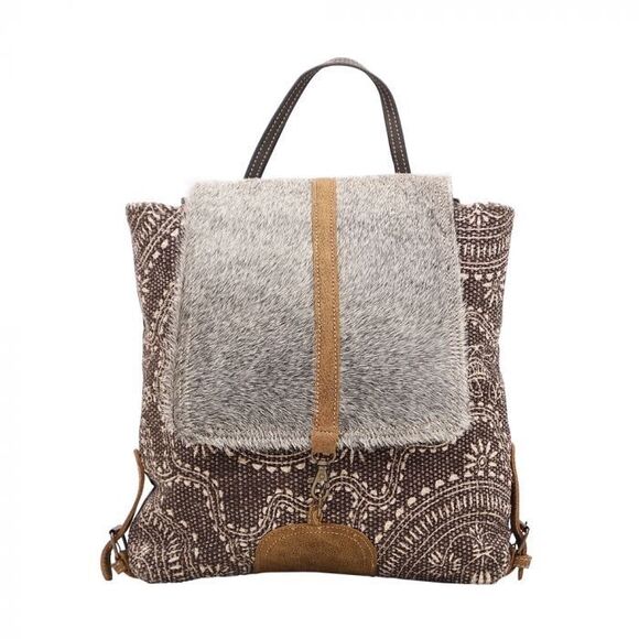 Myra Bag Handmade Stygian Backpack Upcycled Canvas & Cowhide Leather - Picture 1 of 6